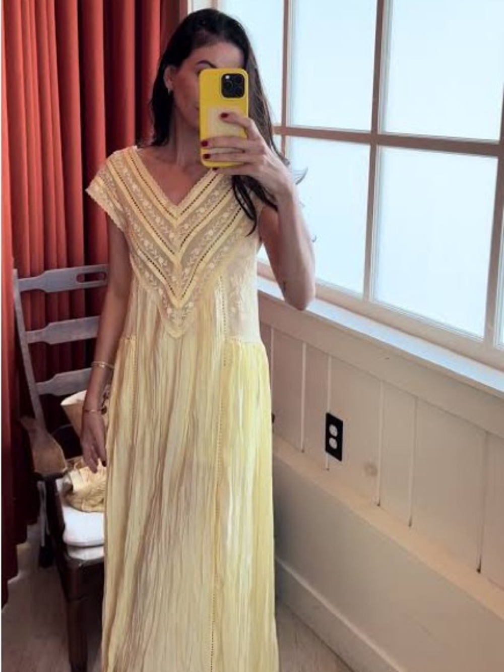 Zara Embroidered Pleated Yellow Dress